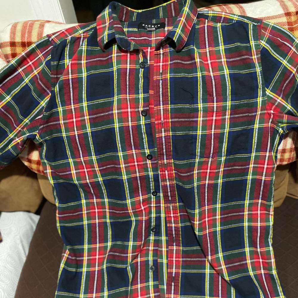 Multi color flannel button down shirt